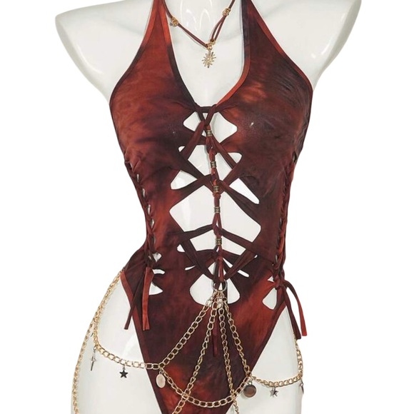 Ombré Slit Weave Braided Halter Bodysuit Onesie - Picture 5 of 7